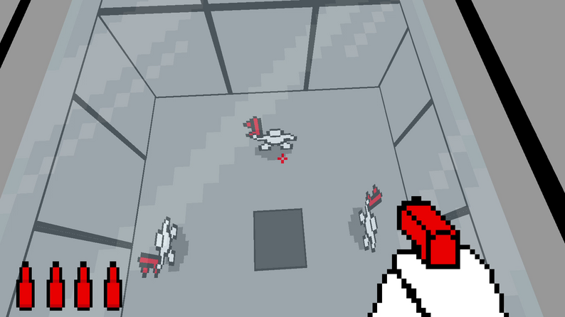 Red Handed game screenshot with 1-bit visual style